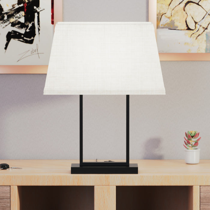 22\" Black Modern Rectangular Table Lamp with Fabric Shade