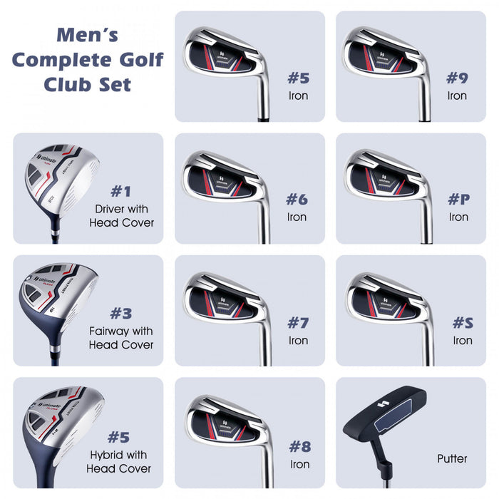 Ultimate Men's Complete Golf Club Set Golf Club Package Set Incl 460cc With Rain Hood Blue