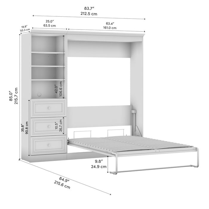 Bestar Versatile Full Murphy Bed Closet Organizer with Drawers (84 W) - White