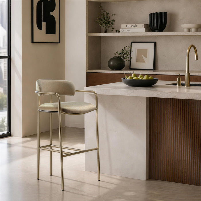 Serene Mid-Century Modern Metal Upholstered Barstool in Taupe