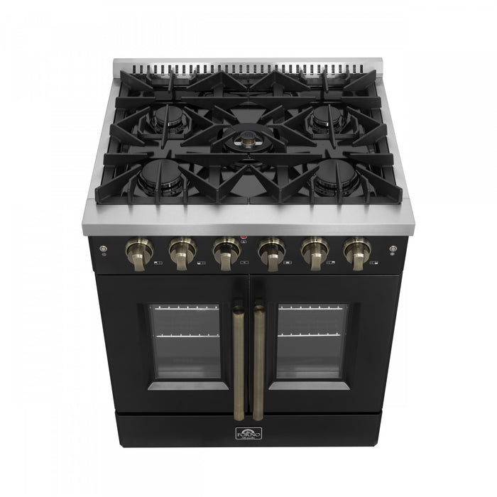 Forno Galiano 30\" Black Gas Range, 4.32 cu.ft- FFSGS6444-30BLK
