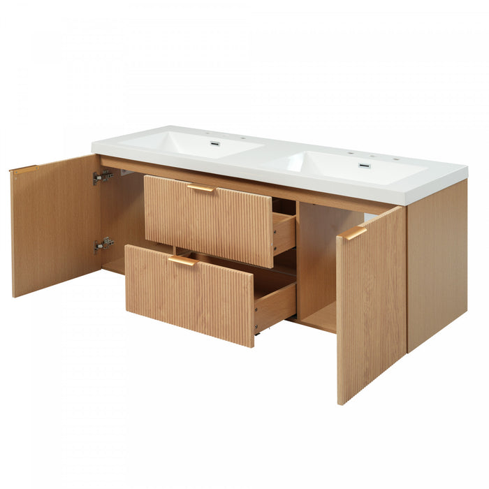 Weston 59.3-Inch Double Sink Floating Bathroom Vanity with Smart Storage, Natural