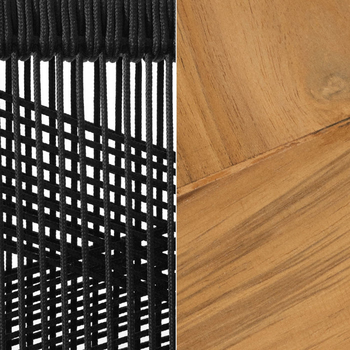 Agave Teak Wood & Woven Rope Bar Stool - Black & Natural