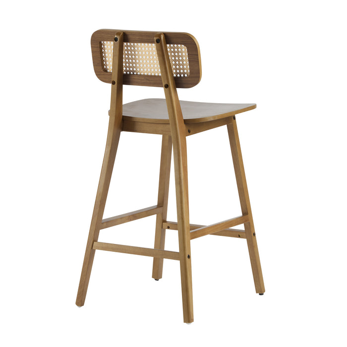 Bari Rubber Wood Counter Stool Set of 4 with Rattan Back and Footrest,Walnut