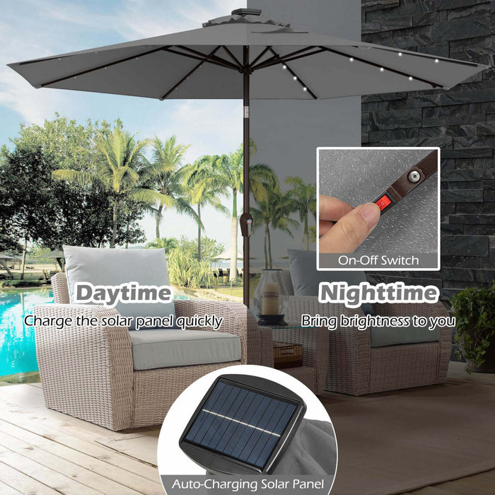 Costway 10FT Patio Solar Umbrella LED Patio Market Steel Tilt with Crank Outdoor Gray
