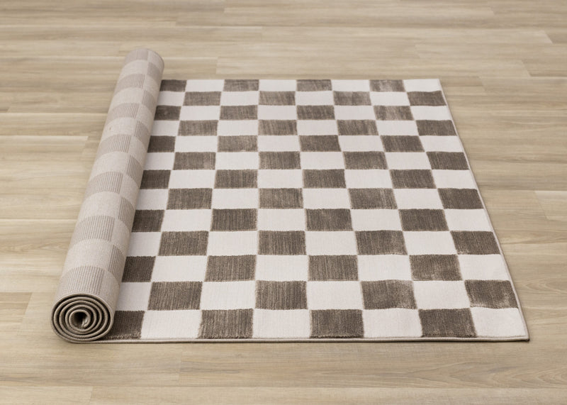 Leopold Checkered Brown White Geometric Area Rug - 6'7\" x 9'6\"