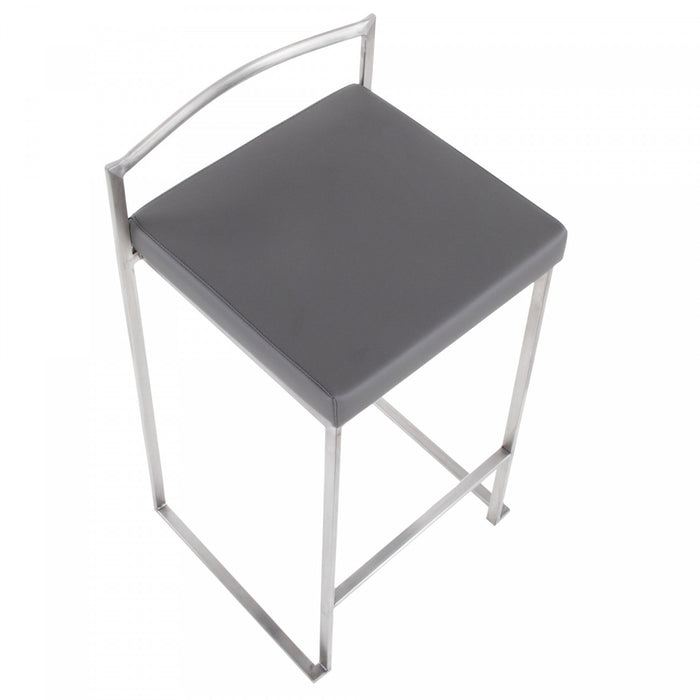 LumiSource Fuji Grey Faux Leather Contemporary Stackable Counter-Height Stool - Set of 2
