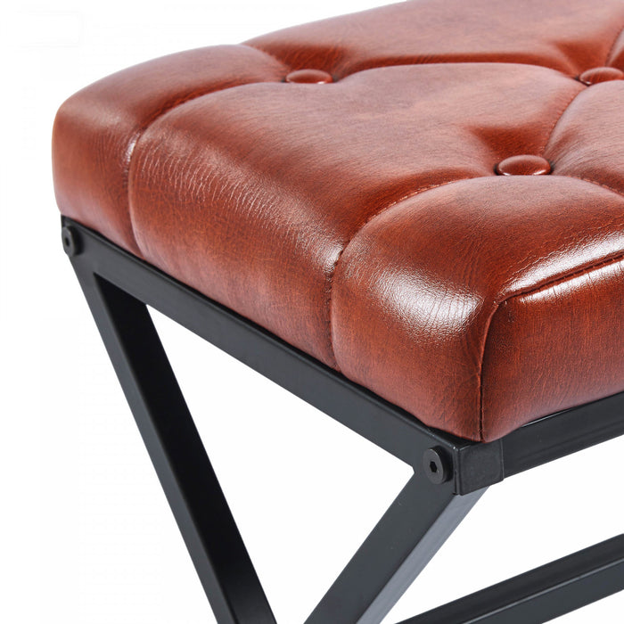 Liam Accent Stool with Tufted Cushion and Metal Legs,Brown Accent Chair
