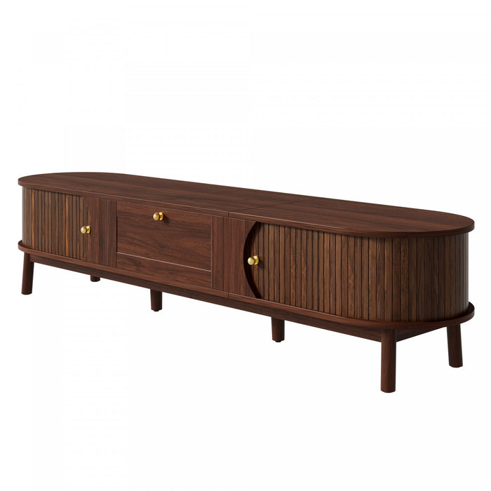 Oakmere 67 Inch Modern TV Stand with Drawer and Sliding Doors, Walnut
