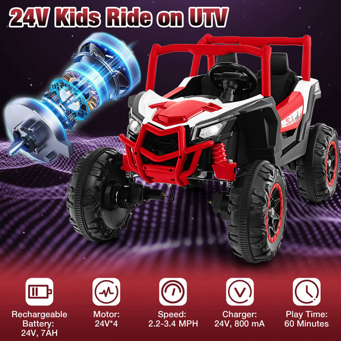 Costway 24v Kids Ride On Utv With 4 X 100w Powerful Engine Remote Control High/low Speed Red