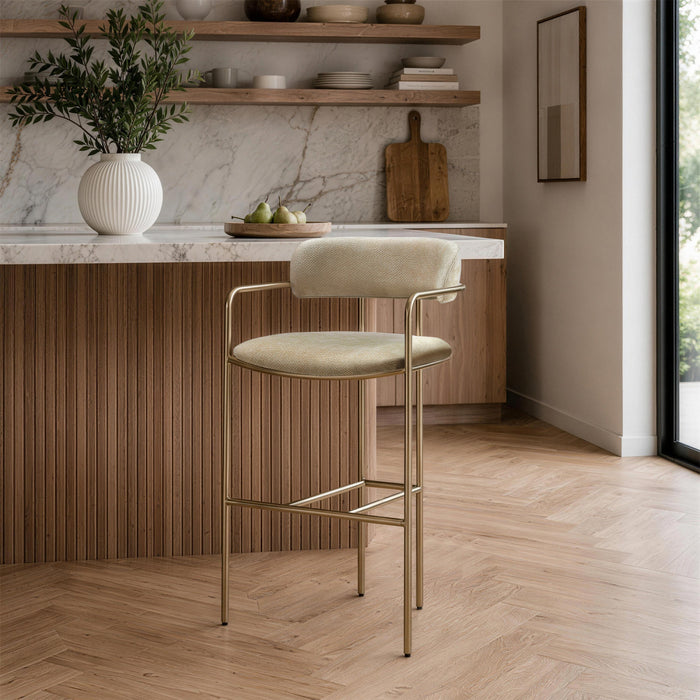 Serene Mid-Century Modern Metal Upholstered Counter Stool in Taupe