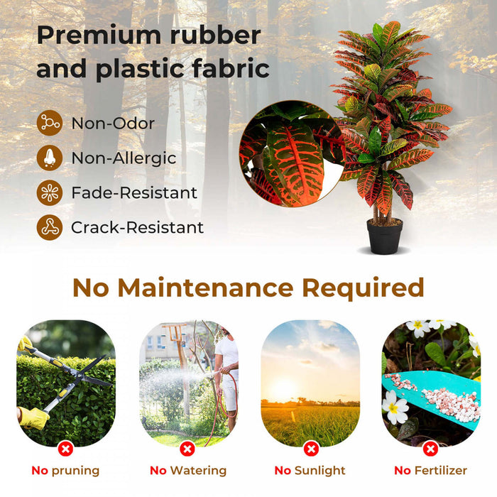 Costway Artificial Croton Plant 40\" Tall Faux Fiddle Leaf Fig Tree Fake Croton Palm Tree