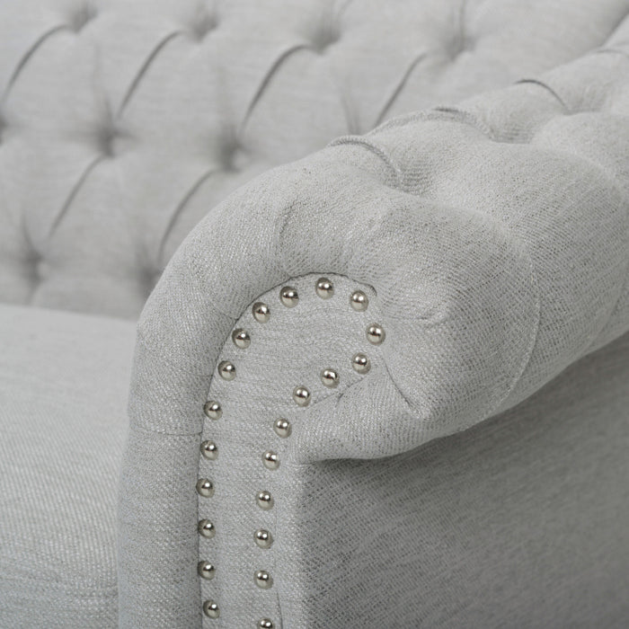 Colin Fabric 3 Seater Sofa With Tufted Back And Nailhead Trim - Grey