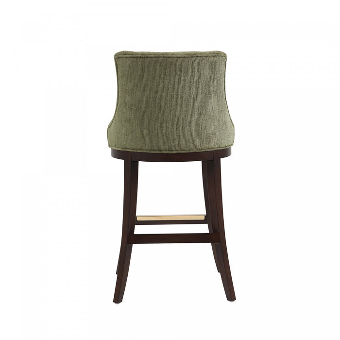 Lucia Modern Chenille Wood Upholstered Barstool in Leaf Green - Set of 3