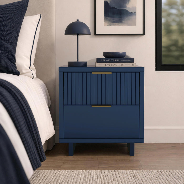 Elara Contemporary 18\" Solid Wood Nightstand in Midnight Blue (2-Drawer)