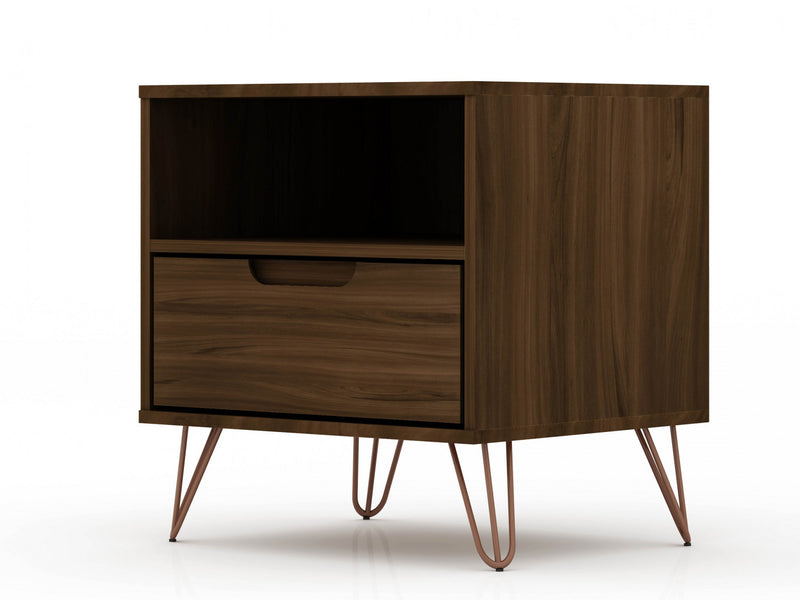 Rockefeller Mid-Century Modern 20\" Nightstand in Chestnut Brown (1-Drawer) - Set of 2