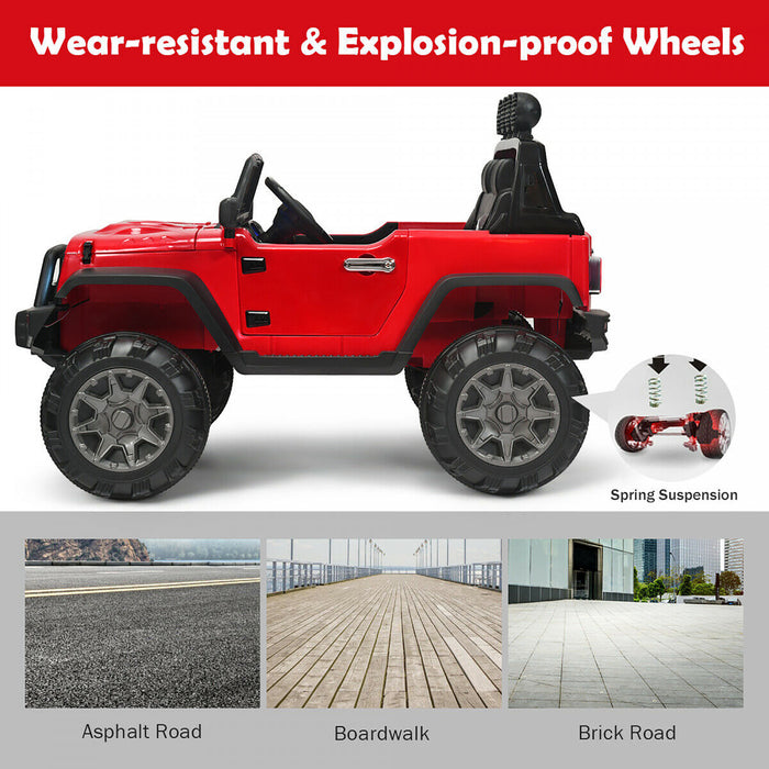Costway 12v Kids Ride On Truck Rc Car W/ Led Lights Music Trunk Red