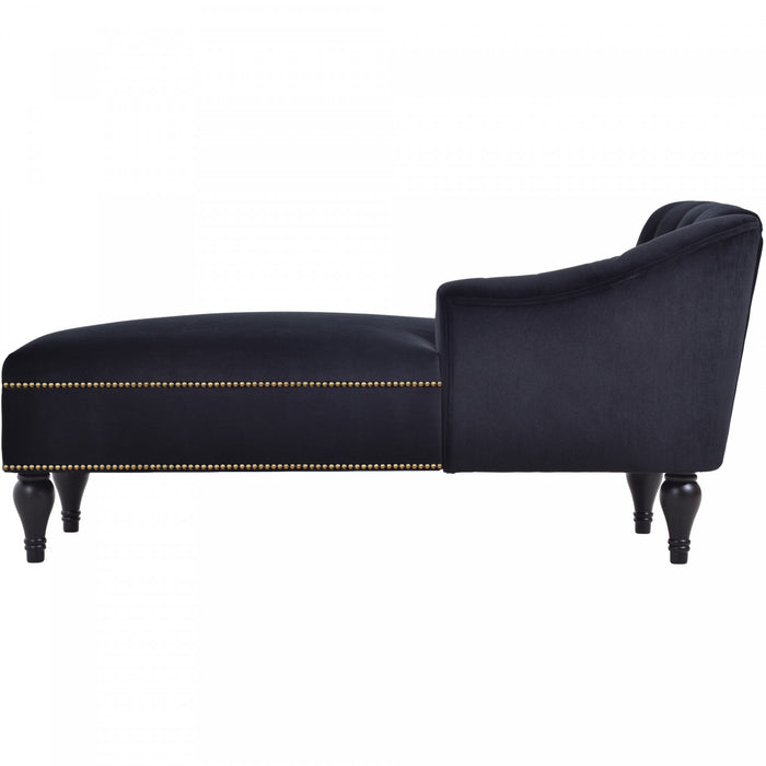 Serena Velvet Chaise Lounge with Button Tufting and Nailhead Trim, Black
