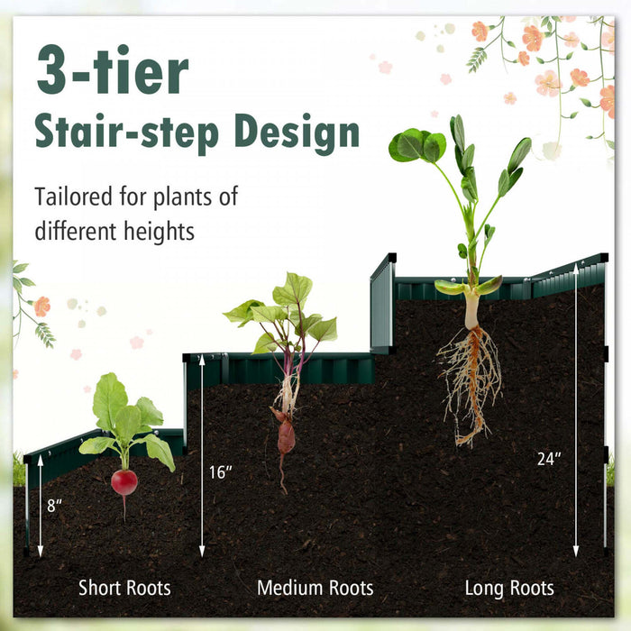 Costway 2 Pcs 3-tier Raised Garden Bed,47\" X 47\" X 24\" Metal Outdoor Elevated Planter Box Green