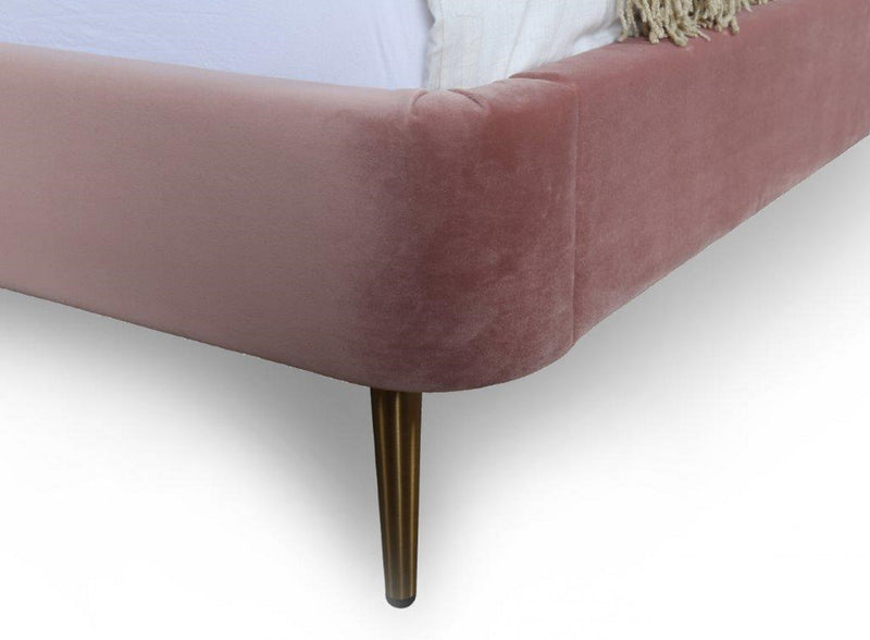 Heather Mid-Century Modern Velvet Upholstered Full Bed in Blush and Gold