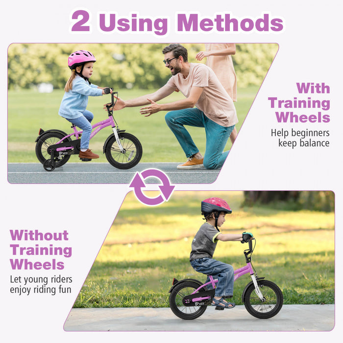 Costway 14\" Kids Bike For 3-5 Years Old Boys & Girls With Adjustable Seat Handbrake Reflectors Purple