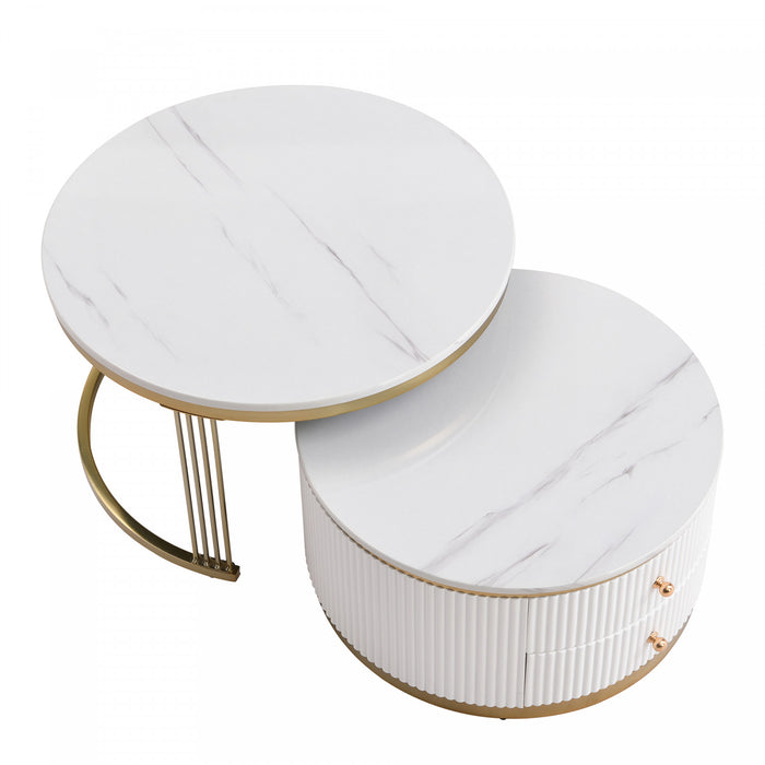 Thomas 27.6\" Modern Round Coffee Table With 2 Storage Drawers, White