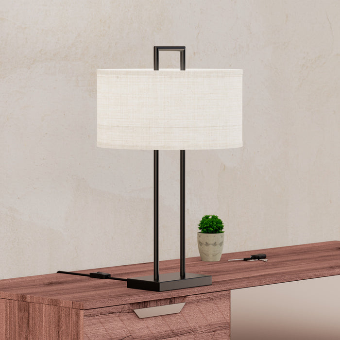 25\" Black Modern Table Lamp with Textured Shade
