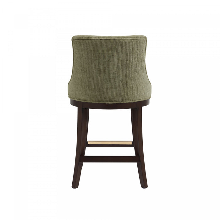 Lucia Modern Chenille Wood Counter Stool in Leaf Green - Set of 3