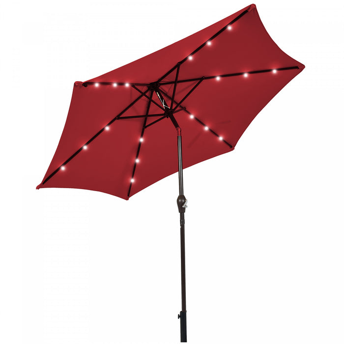 Costway 9' Solar LED Lighted Patio Market Umbrella Tilt Adjustment Crank Lift Burgundy