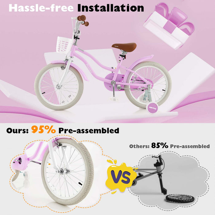 Costway 18\" Kids Bike Toddler Bicycle Withtraining Wheel Kickstand For 4-8 Years Purple