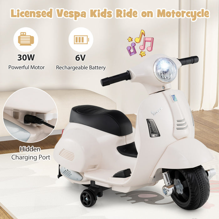 Costway Kids Ride On Motorcycle With Training Wheels Headlight Horn 6v Battery White