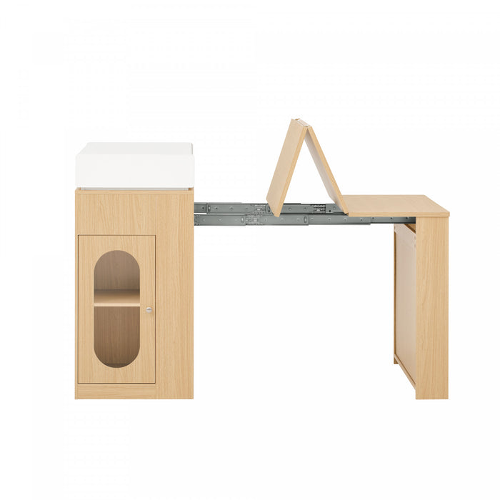 Logan Extendable Dining Table with Folding Top and Storage Drawers,Natural