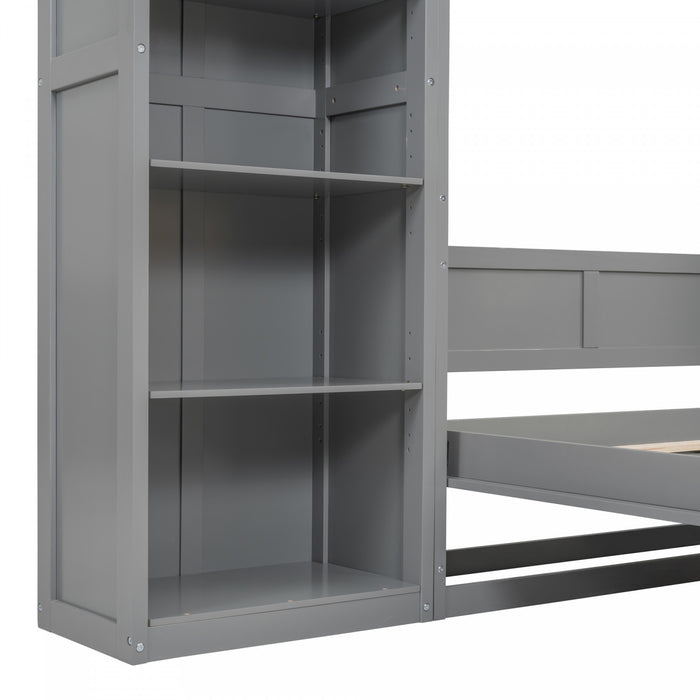 Jocelyn Space-saving Full Murphy Bed With Shelves - Grey