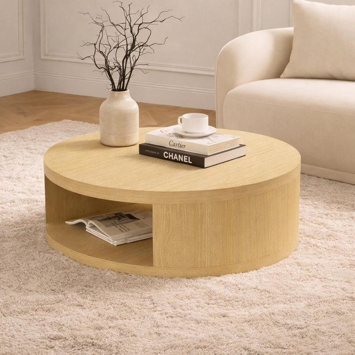 Alure Contemporary 36\" Round Coffee Table in Natural Oak
