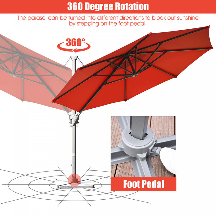 Costway 11ft Patio Offset Umbrella Cantilever Rotation Aluminum Tilt Cross Base Orange