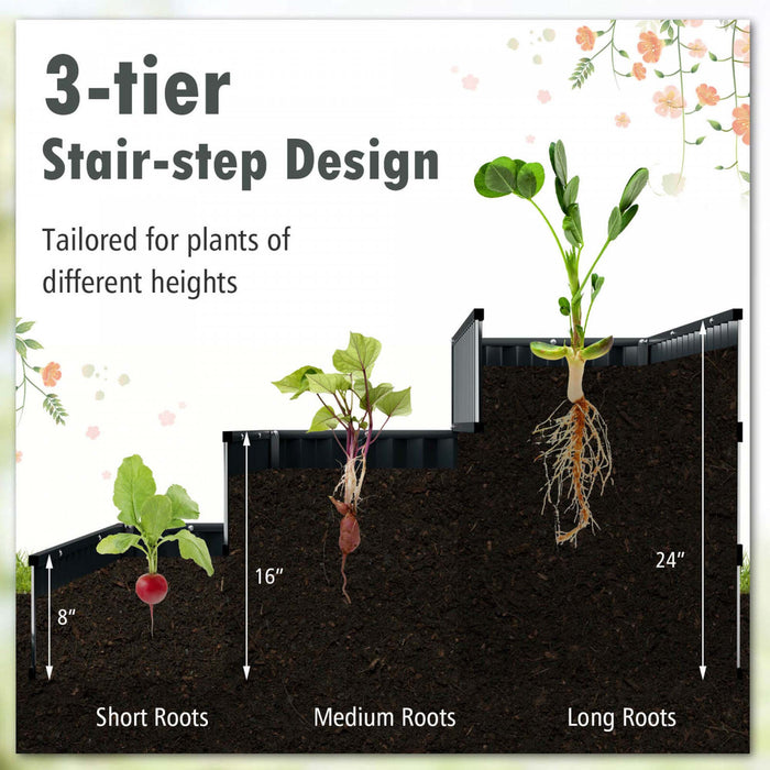 Costway 2 Pcs 3-tier Raised Garden Bed,47\" X 47\" X 24\" Metal Outdoor Elevated Planter Box Black