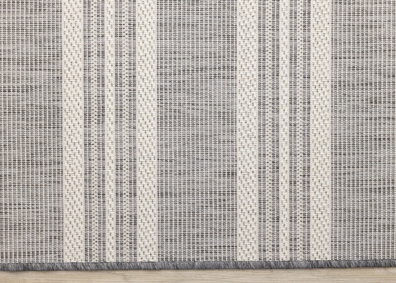 Jackson Cream Taupe Banded Stripes Rug, 6'7\" x 9'6\" Outdoor Area Rug