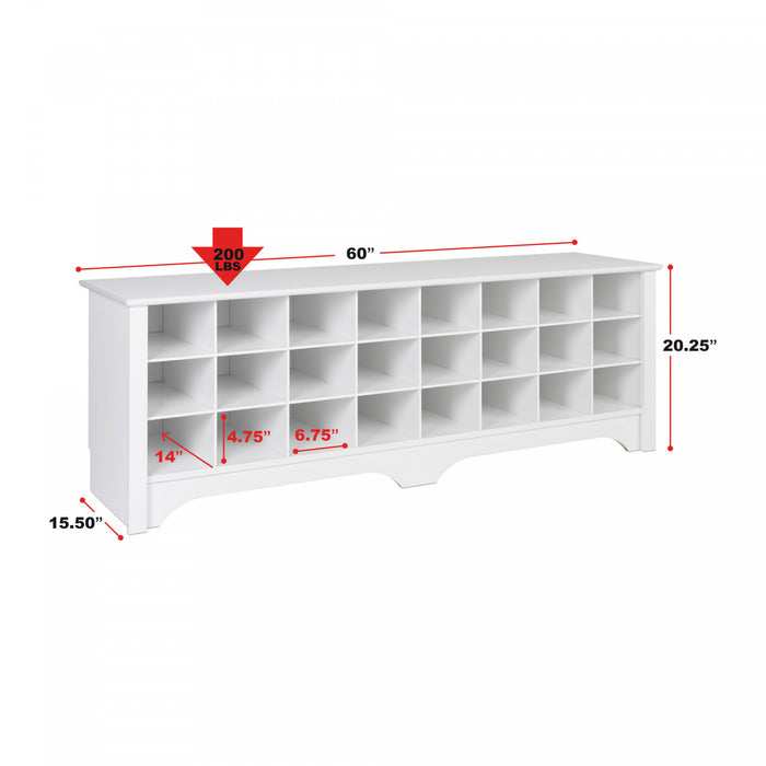 Twenty-Four Pair Shoe Storage Cubby Bench - White