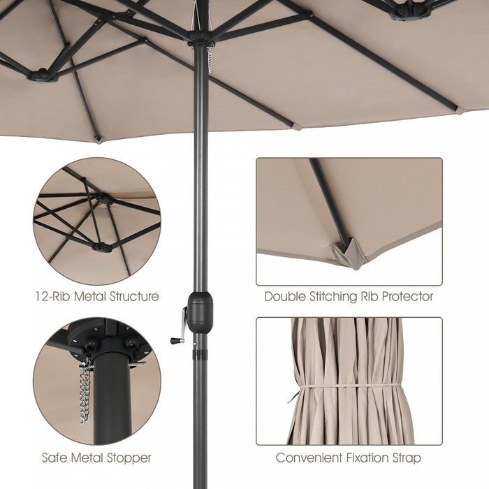 Costway 15FT Patio Double-Sided Umbrella Crank Outdoor Garden Market Sun Shade Beige