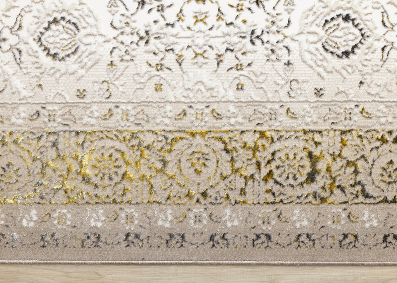 Zaris Cream Yellow Black Elegant Classic Rug, 7'10\" x 10'6\" Indoor Area Rug