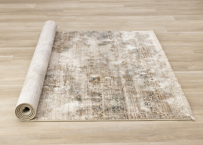 Sydney Beige Grey Cream Distressed Area Runner - 2'0\" x 7'10\"