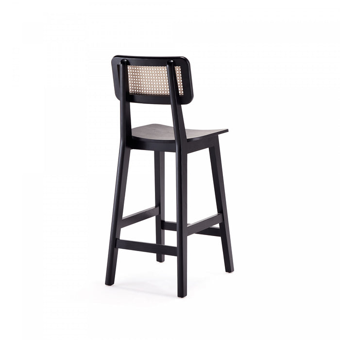 Versailles Industry Chic Cane Back Wood Counter Stool in Black and Natural - Set of 3