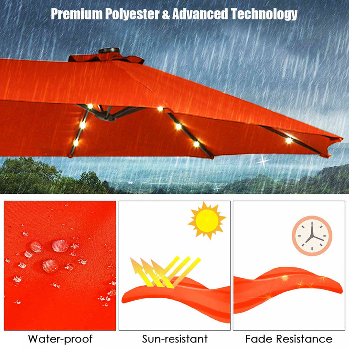 Costway 15Ft Patio Double-Sided Solar LED Market Umbrella Crank Base Orange