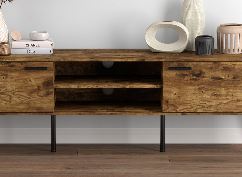 71” Durable Wood TV Stand With 2 Closed Doors 2 Shelves - Brown Reclaimed Wood