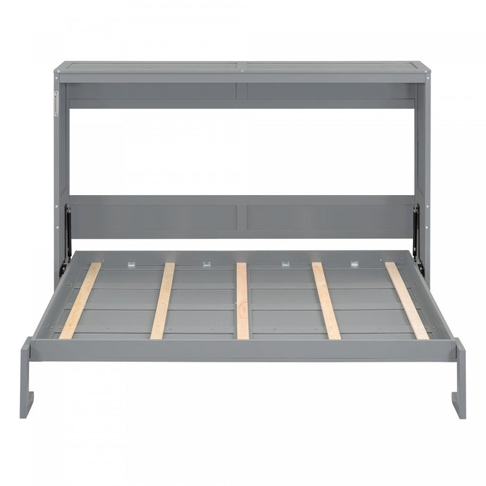 Evelyn Space-Saving Murphy Wall Bed with Foldable Cabinet Design,Queen Size,Grey Queen Bed