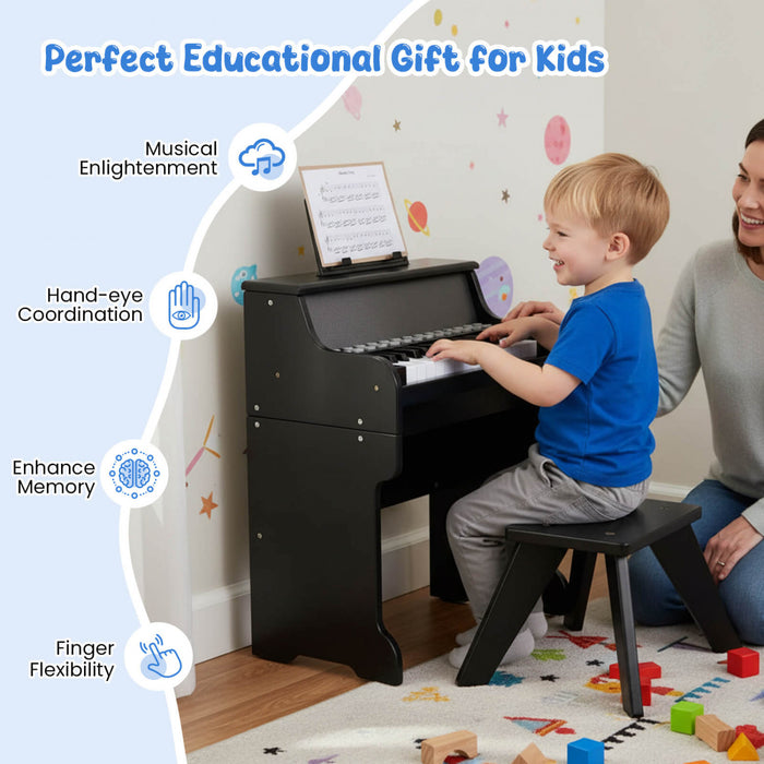 Costway 25 Keys Digital Piano with Music Stand Stool Lighted Keys Teaching Mode for 3+ Kids Black