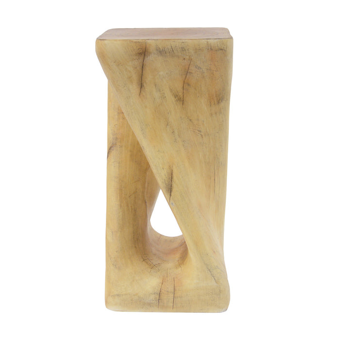 Cade 26.80\" Twisted Square MGO Accent Table, Unique Natural Wood Grain Indoor Side Table, Natural