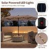 Costway 13 FT Large Patio Umbrella with LED Solar Lights Crank Handle 12 Heavy-Duty Ribs Brown