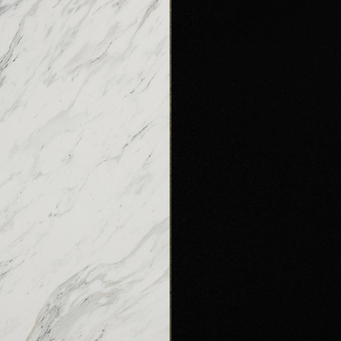 Olio Kitchen Island With Door And Drawers - Matte Black And Faux White Marble 