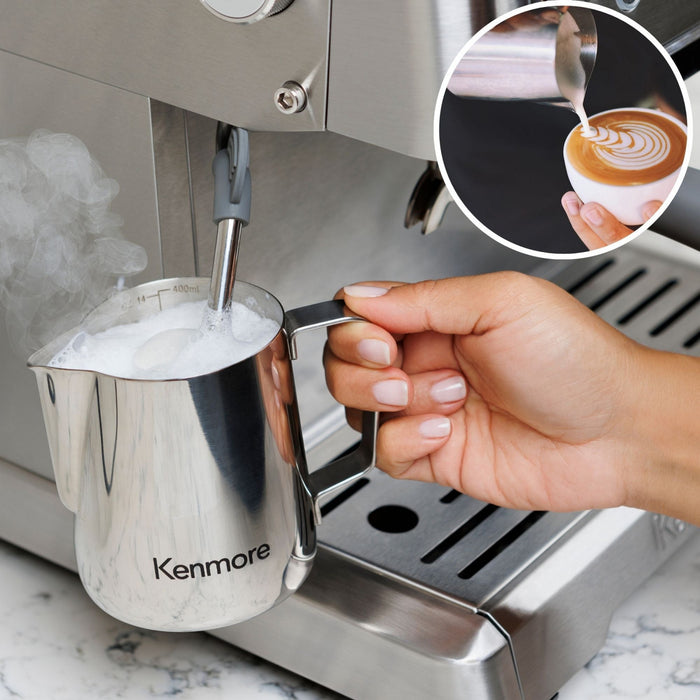 Kenmore Espresso Machine Stainless Steel Manual Tamp Coffee Maker - KKCMEMT